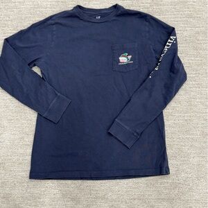 Vineyard Vines Kids Navy Long Sleeve Christmas Pocket Tee